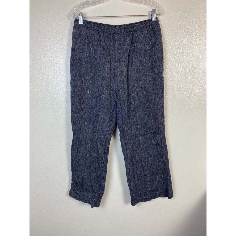 Ic By Connie K Womens Black Gray Linen Blend Pull on Pants size Medium Lagenlook